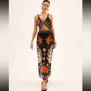 NWT Commense Bird Print Cutout Swimsuit with Matching Mesh Coverup Maxi Skirt